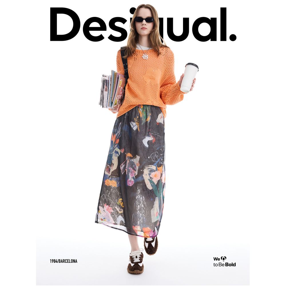 Desigual Spring Summer 2026 New Arrival Illustration Print Organza Lace Elastic Waist Long Women s Skirt image 3