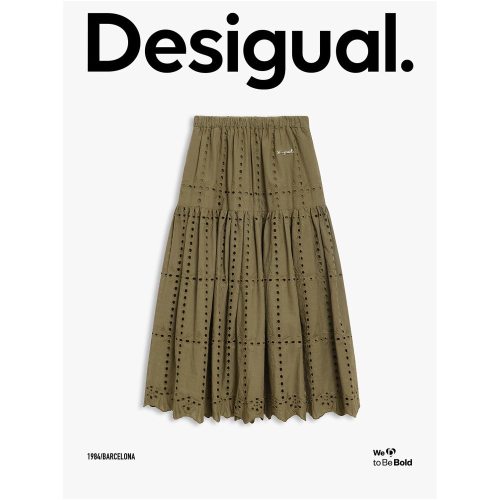Desigual Spring Summer 2026 New Arrival Hollow out Embroidered Elastic Waist Long A line Women s Skirt image 4
