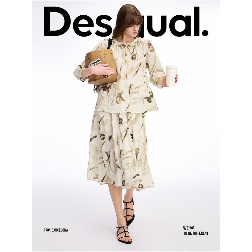 Desigual Loose fitting Abstract Print Pleated Texture Tie up Casual Fashion Women s Shirt image 3