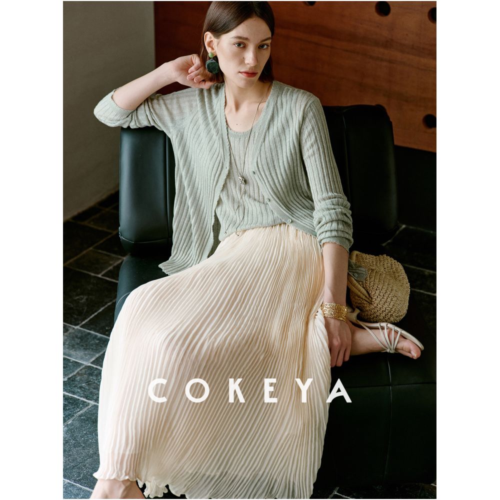 COKEYA Alice 9 meter long thin high waisted slimming pleated midi skirt A line style women s summer style image 1