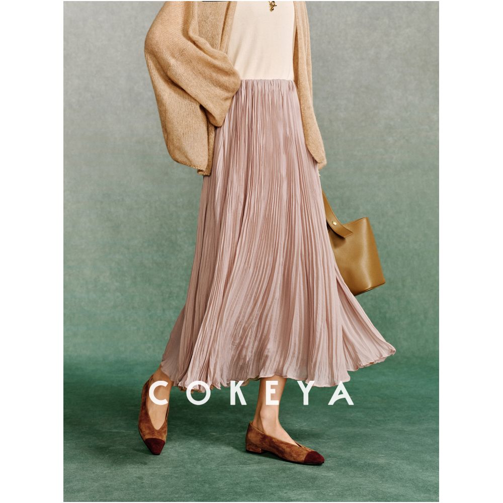 COKEYA Alice 9 meter long thin high waisted slimming pleated midi skirt A line style women s summer style image 2