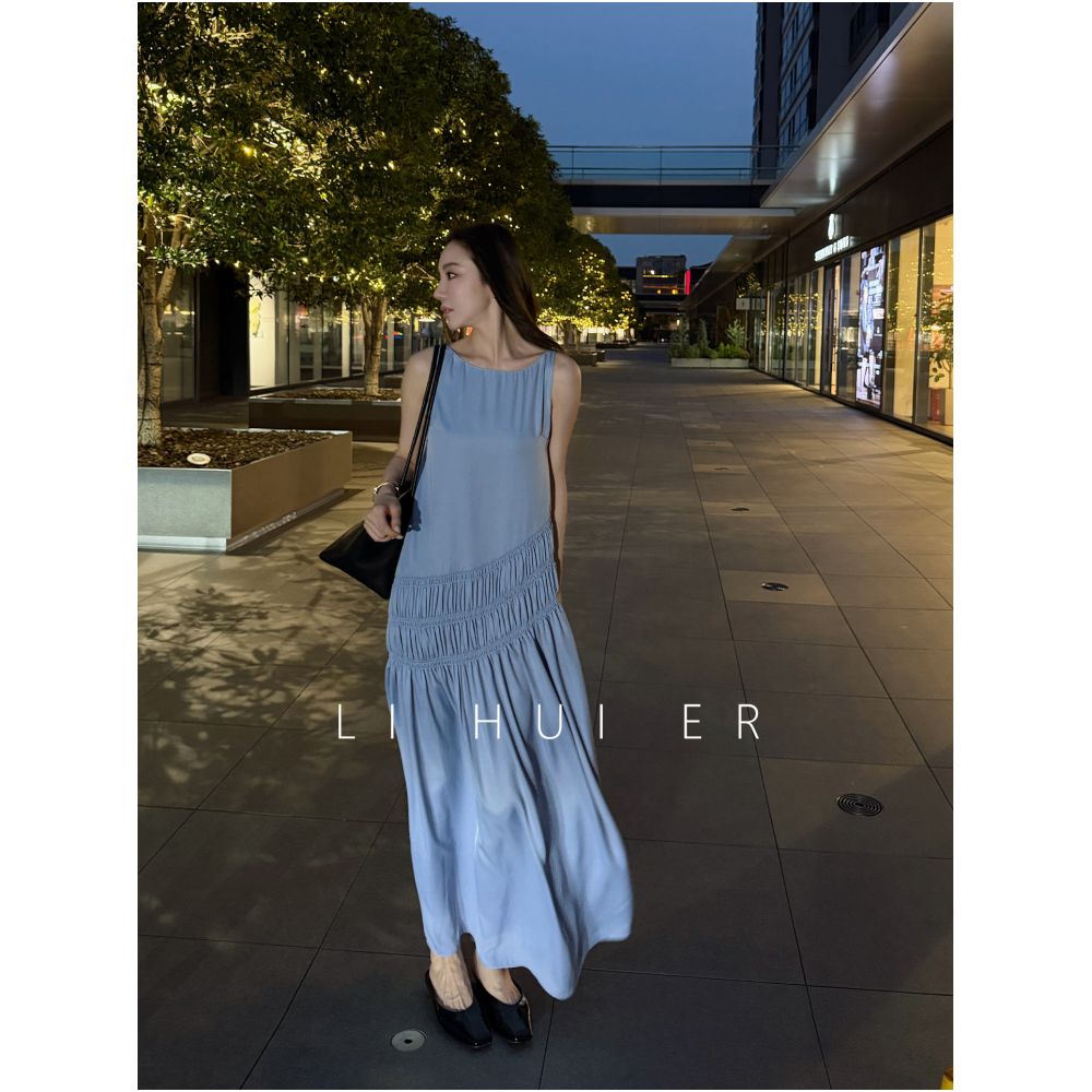 LiHuiEr Scottish Lake Summer Black Round Neck Sleeveless High Waist French Vest Dress for Women image 2