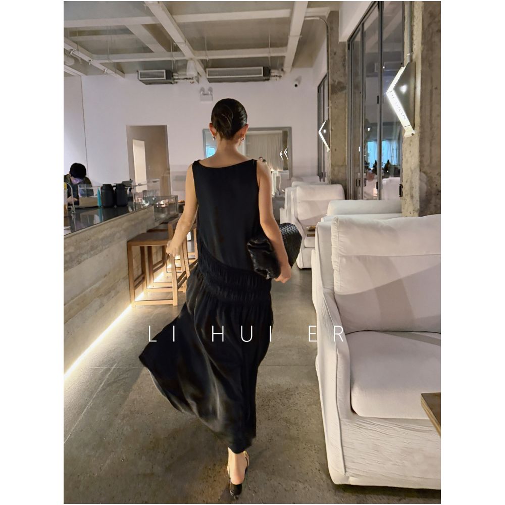 LiHuiEr Scottish Lake Summer Black Round Neck Sleeveless High Waist French Vest Dress for Women image 3