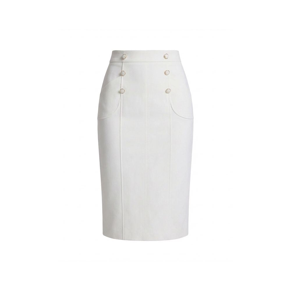 Acetate midi skirt for women 2026 Spring Summer new style double breasted high waisted slimming work appropriate black and white image 4