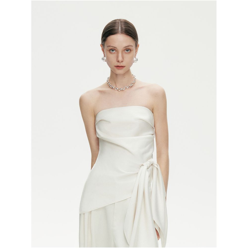 Celebrity Style ROSYROKH Summer High End Beautiful Set Solid Color Satin Slimming Strapless Dress image 1