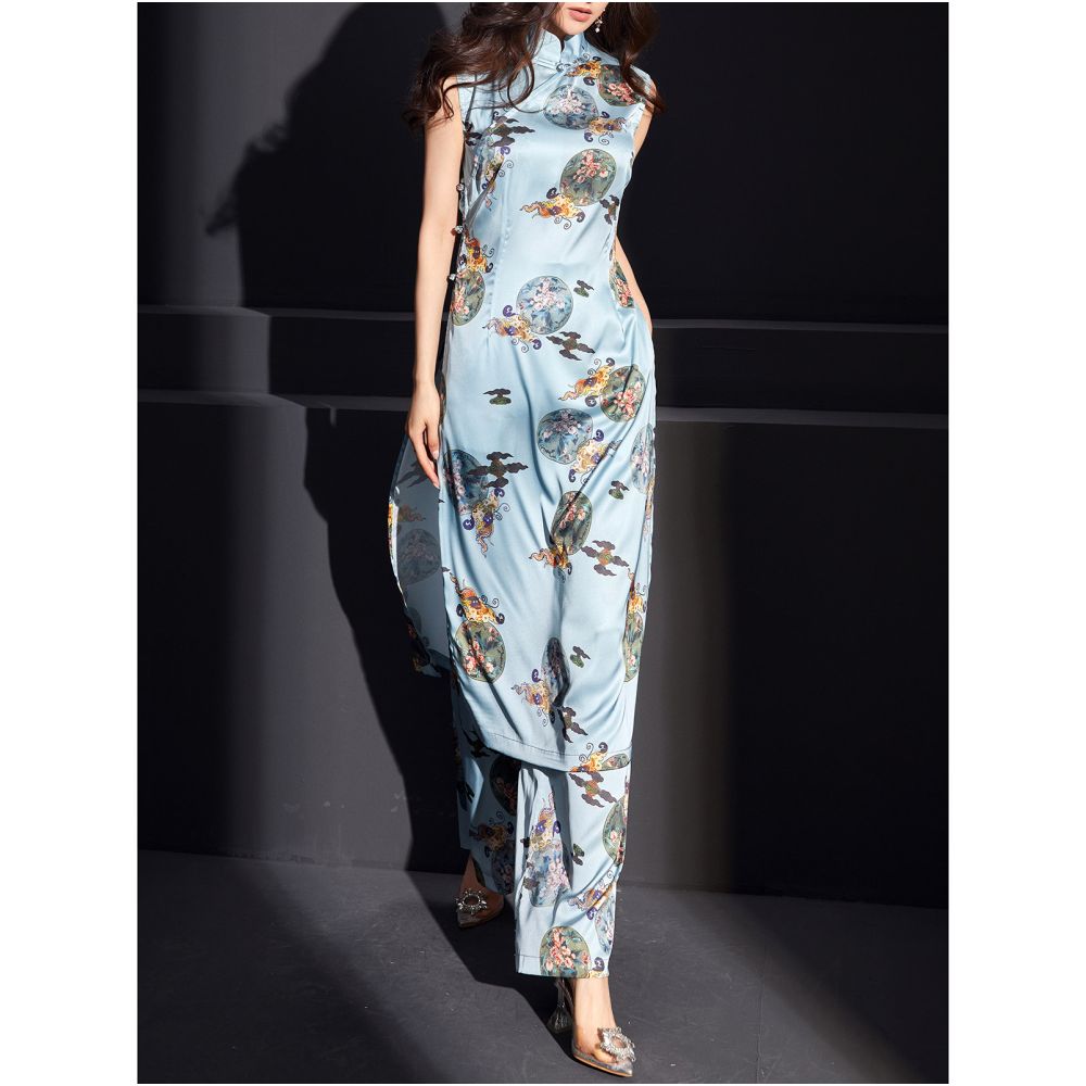 ASAYA7006 – Celestial Bloom Cheongsam Set 💙🌸✨
