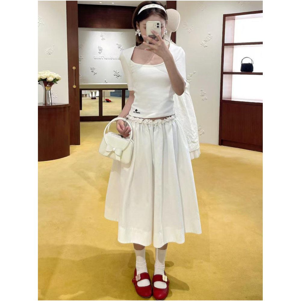 SST Custom Edition 2025 shushu Casual Versatile Rose Hand Sewn Floral Waist Embellished Long Skirt image 4