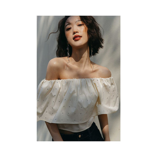 ASAYA7017 – Moonlit Pearl Off-Shoulder Top ✨🤍🌙