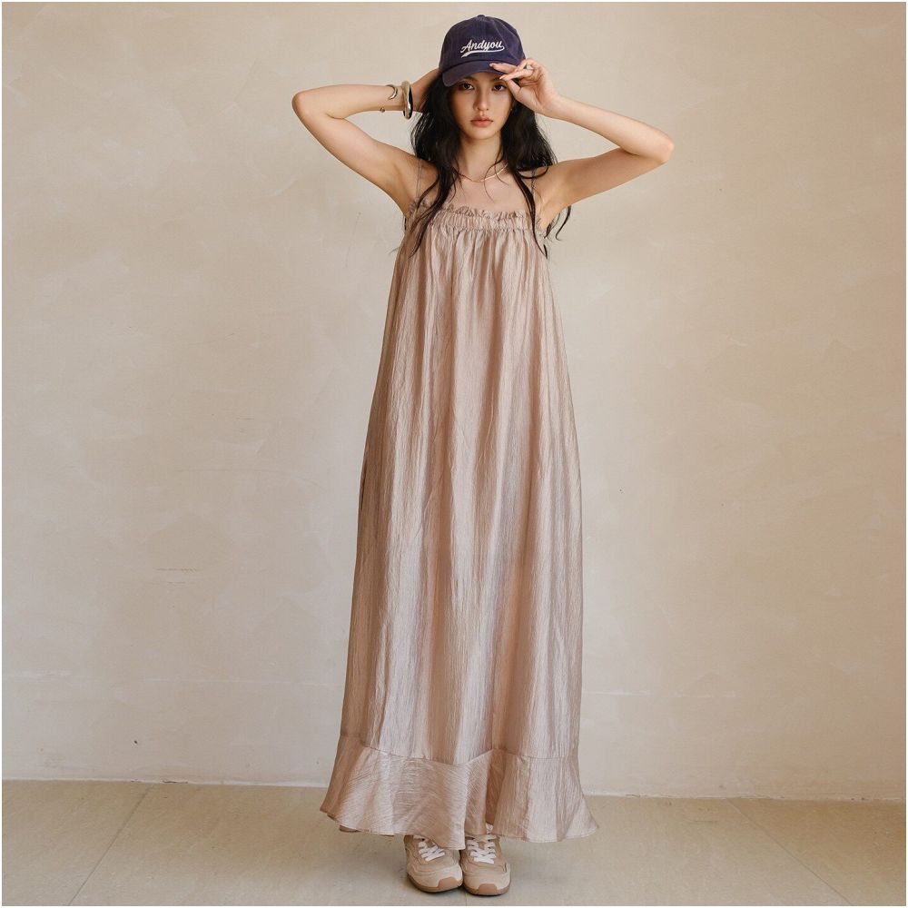ASAYA7020 – Moonlit Breeze Satin Maxi Dress 🌙🩵✨