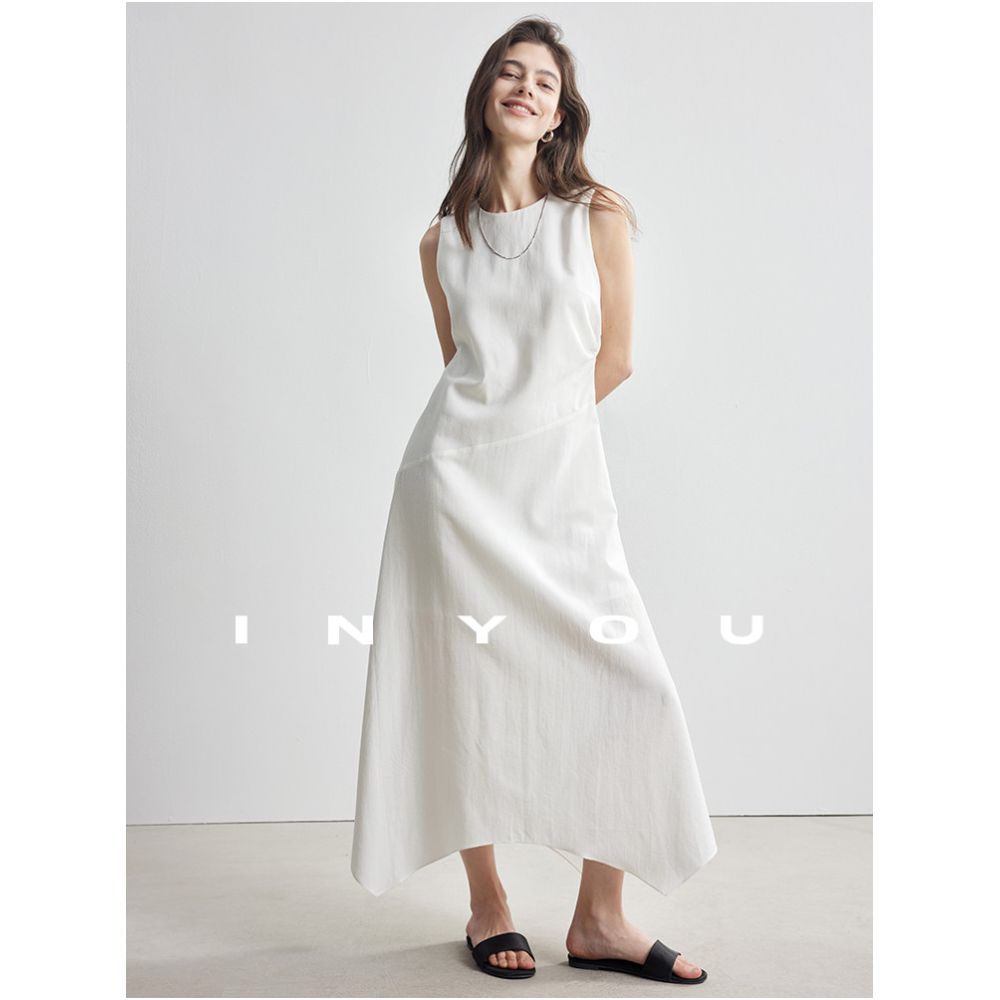This elegant minimalist sleeveless linen long dress with a relaxed and flattering fit is perfect for women image 2