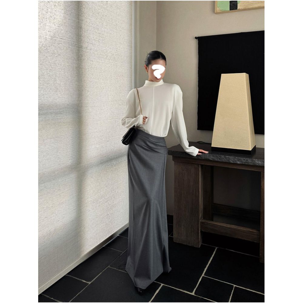 ASAYA7042 – Celeste Silk Mock-Neck Blouse 🤍✨🌙