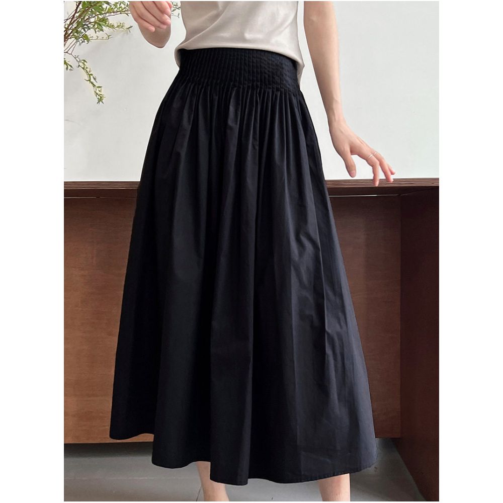 Pink A line midi skirt for women new summer style casual design high waisted hip covering slimming mid length pleated skirt image 2