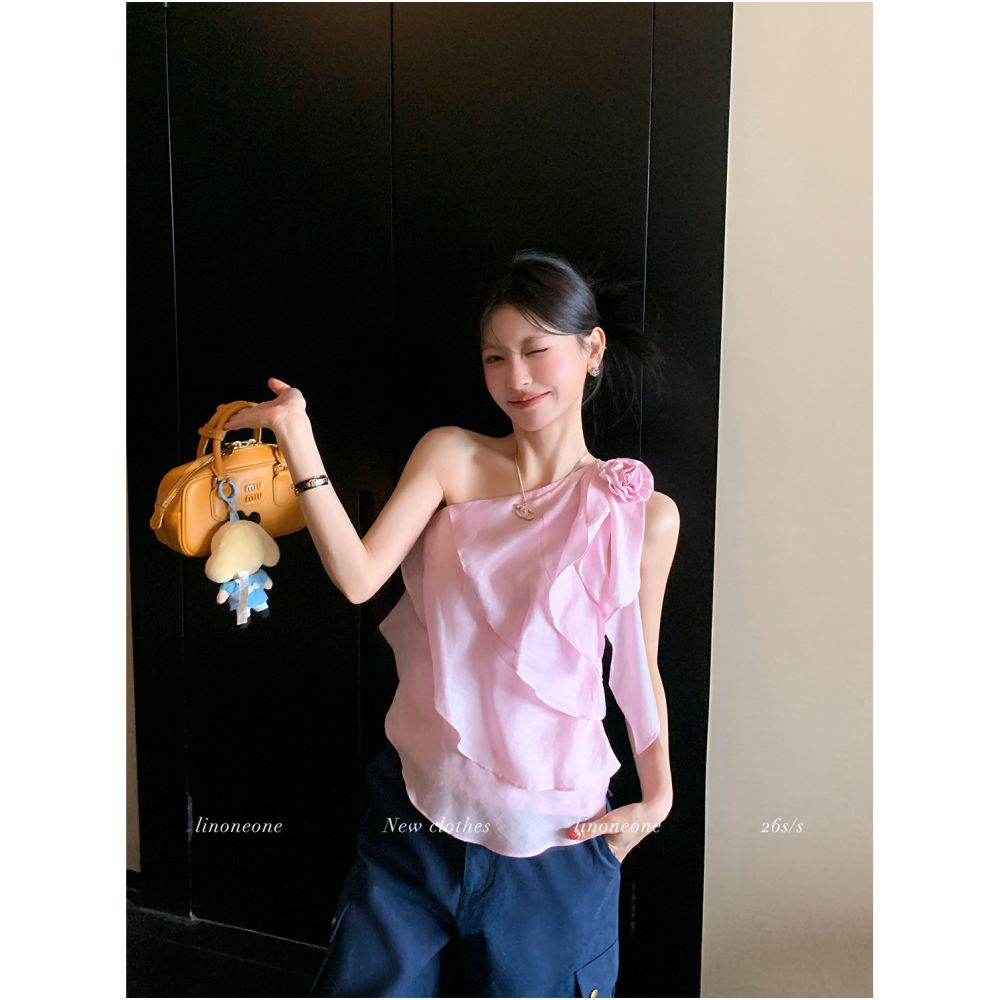ASAYA7065 – Blossom Cascade One-Shoulder Top 🌸🤍