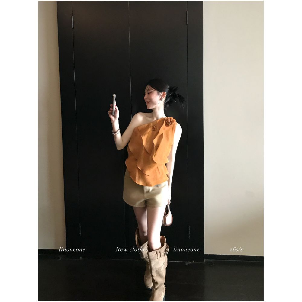 ASAYA7065 – Blossom Cascade One-Shoulder Top 🌸🤍