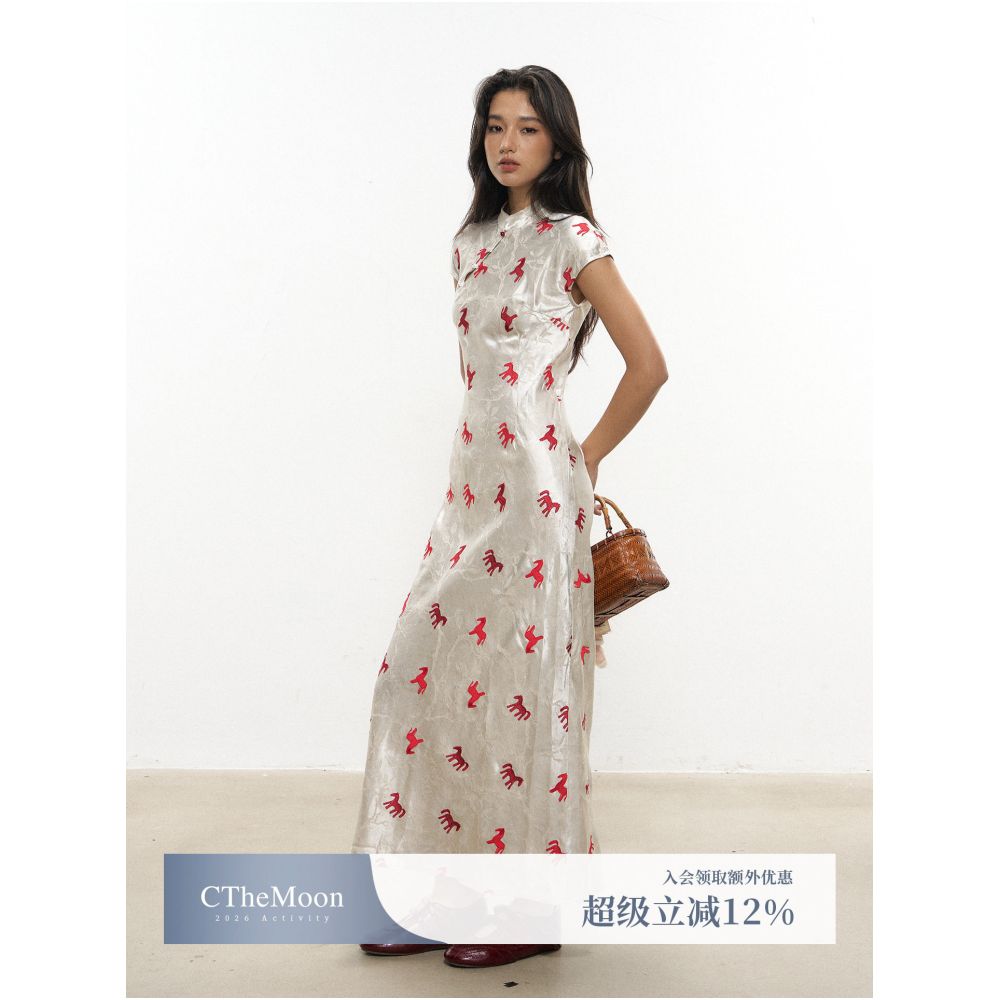CTheMoon Original Authentic Pony Embroidery Modified Cheongsam Dress New Chinese Style Dress Engagement Dress Evening Gown image 0