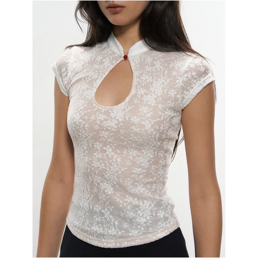 ASAYA7070 – Celestial Lace Mandarin Top ✨🤍