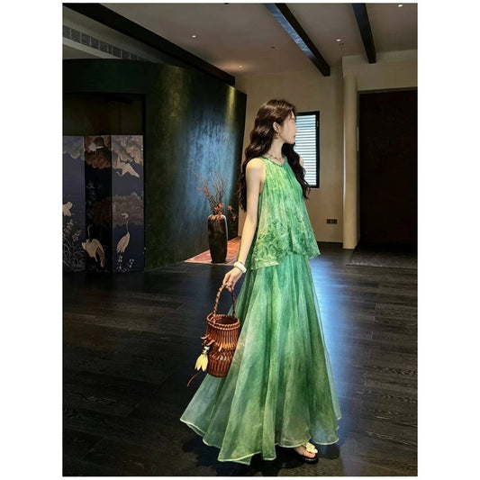 ASAYA7093 – Ethereal Mist Layered Dress 🌿🩵