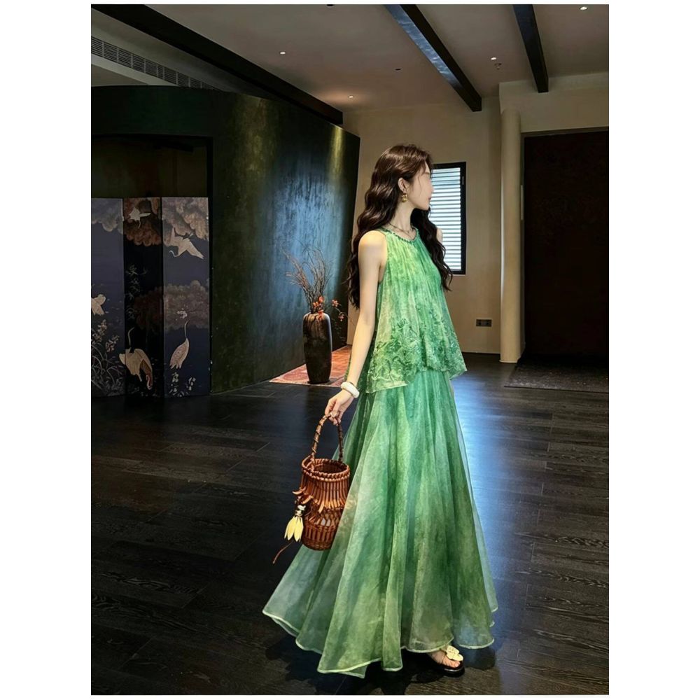 ASAYA7093 – Ethereal Mist Layered Dress 🌿🩵