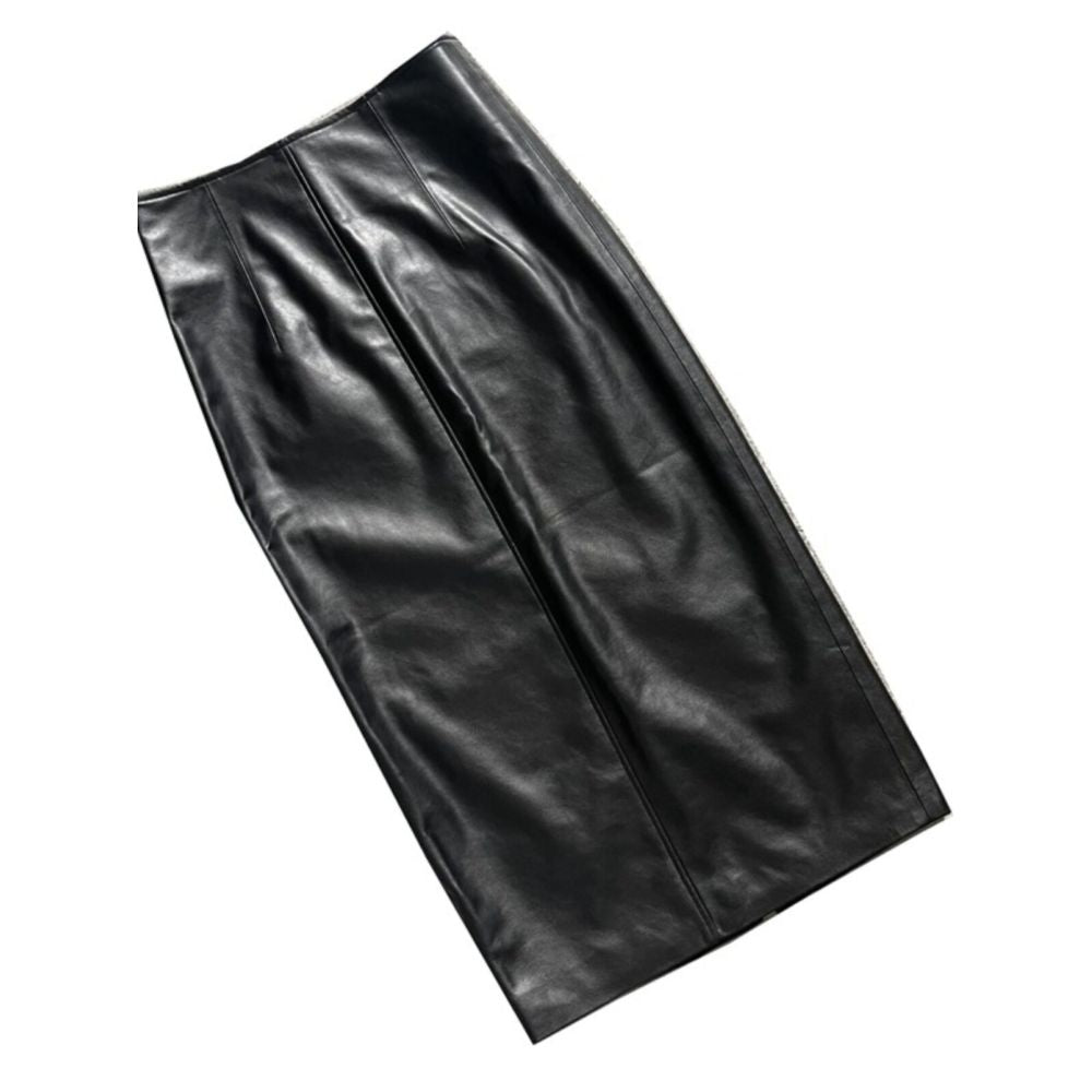 Haining High Quality Oil Wax Bodycon Mid Length Over the Knee High Waisted Long Skirt Elegant Women s Skirt Versatile Maillard Leather Skirt image 2