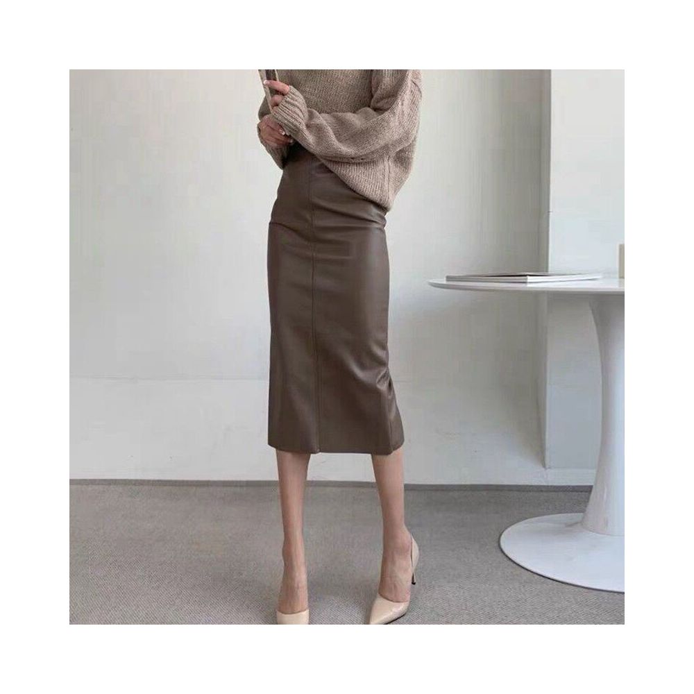 ASAYA7095 – Luxe Leather Midi Skirt 🖤✨