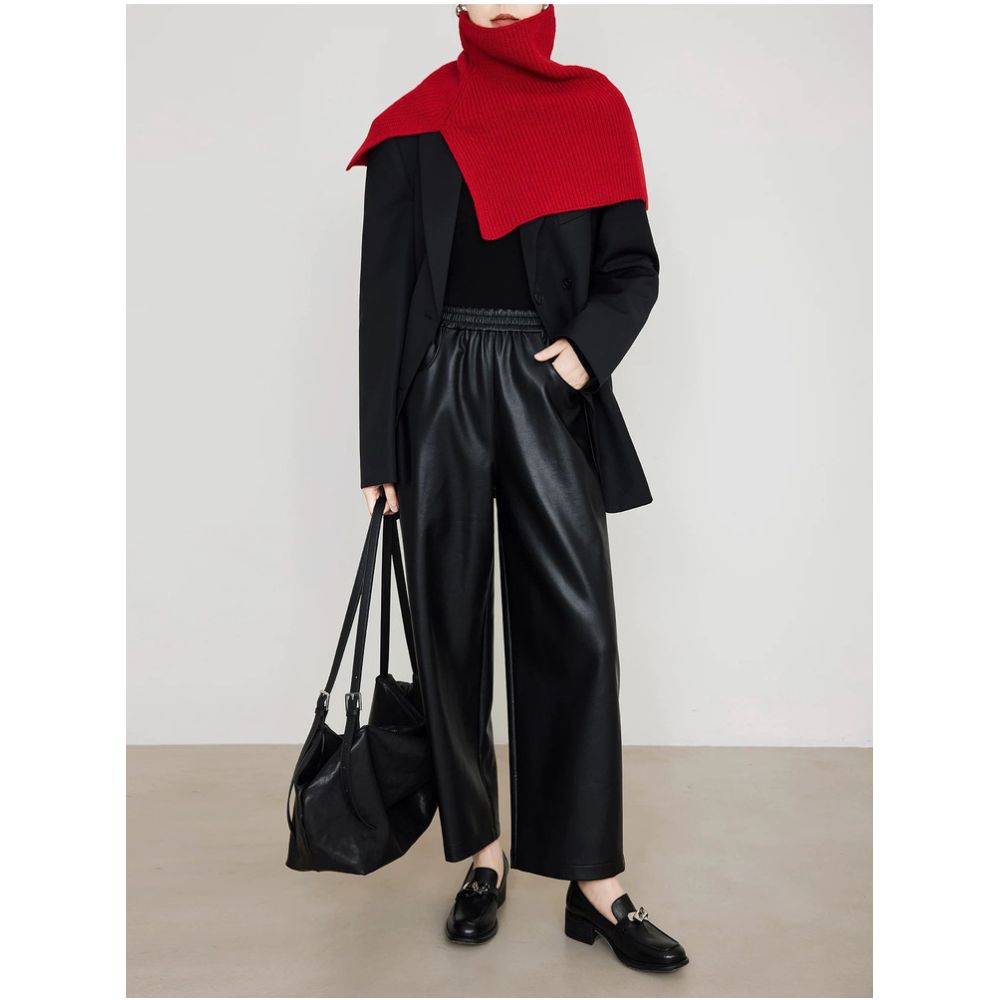 Haining original high quality leather pants cropped pants nine point pants fashionable and versatile high waisted autumn and winter Korean style wide leg pants image 1