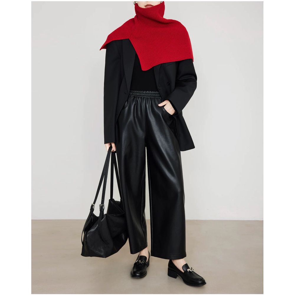 ASAYA7096 – Luxe Lambskin Wide-Leg Pants 🖤✨