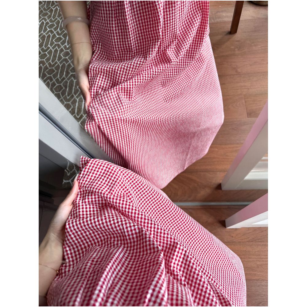 Free Optimist Red Plaid Sundress for Women 2026 New Style Resort Style Slimming Waist Dress image 2