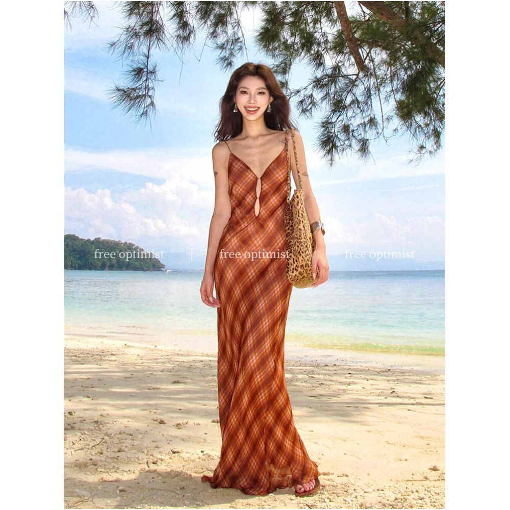 Free Optimist French Romantic Retro V Neck Hollowed Out Pattern Dress Exquisitely Beautiful Spaghetti Strap Dress image 1