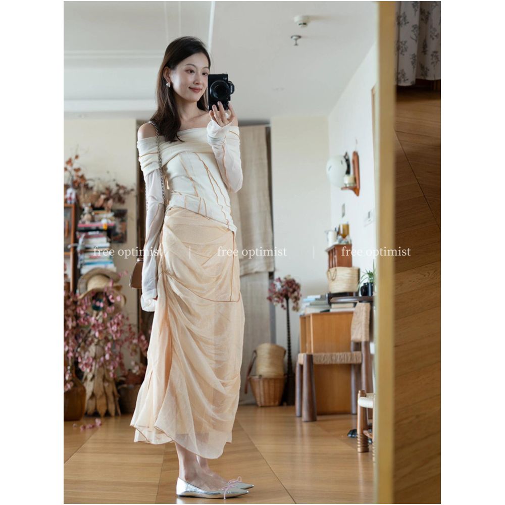 ASAYA7108 – Ethereal Drape Top & Soft Cascade Skirt 🤍✨