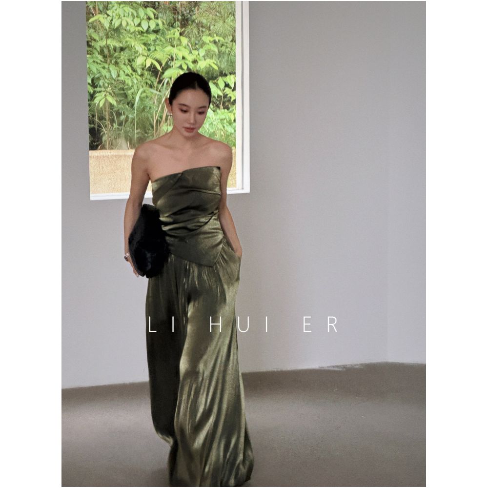 LiHuiEr Summer Olive Green Loose fitting Tank Top and Pants Two Piece Set for Women image 2