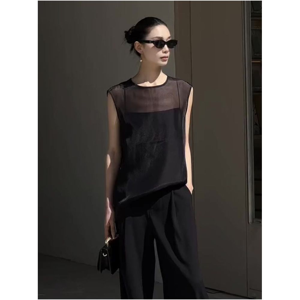 High end cover up fashionable round neck pullover sleeveless vest 2026 summer sun protection clothing slimming layering top casual image 0