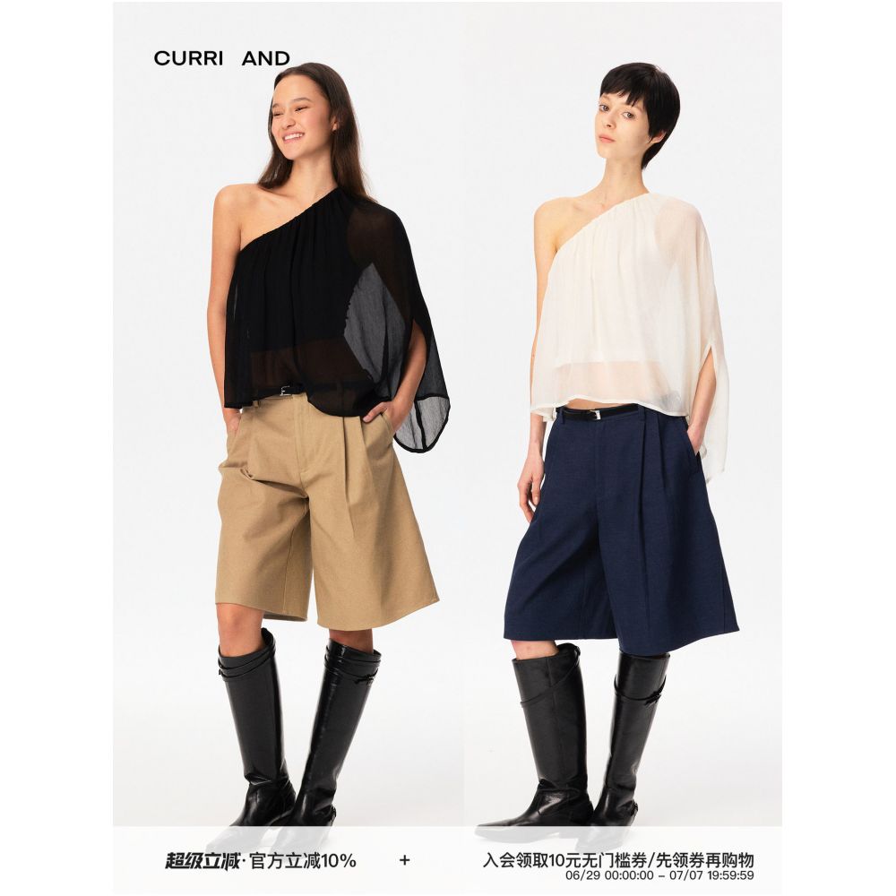 CURRI AND cupro fabric loose fitting asymmetrical top with off shoulder design anti exposure layered look image 0