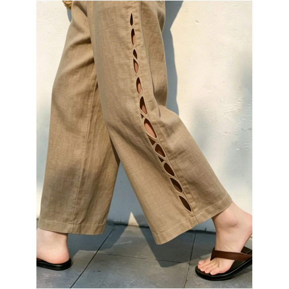 Khaki wide leg pants with cutout design a popular new style for summer 2026 high waisted loose fitting slimming casual pants image 2