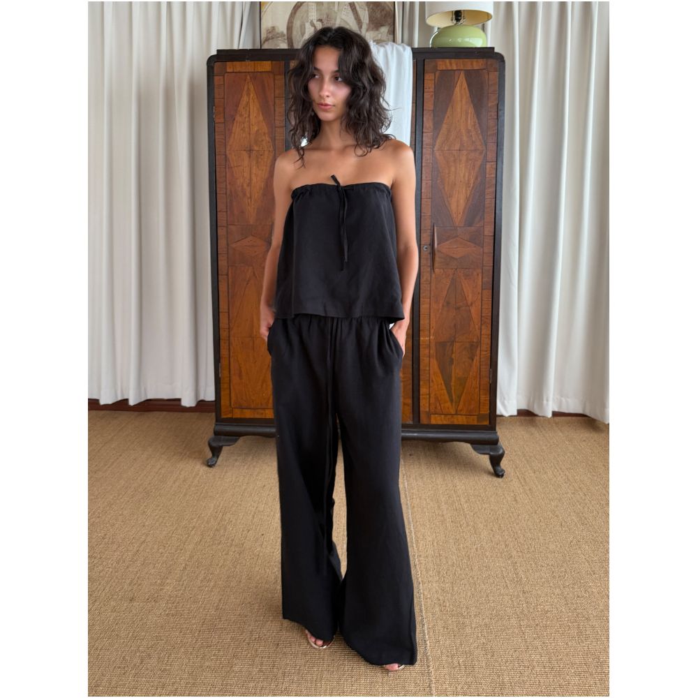 JaquanXu 100 Natural Linen Tencel Linen Drawstring Elastic Waist Bandeau Skirt Two Way Design image 1