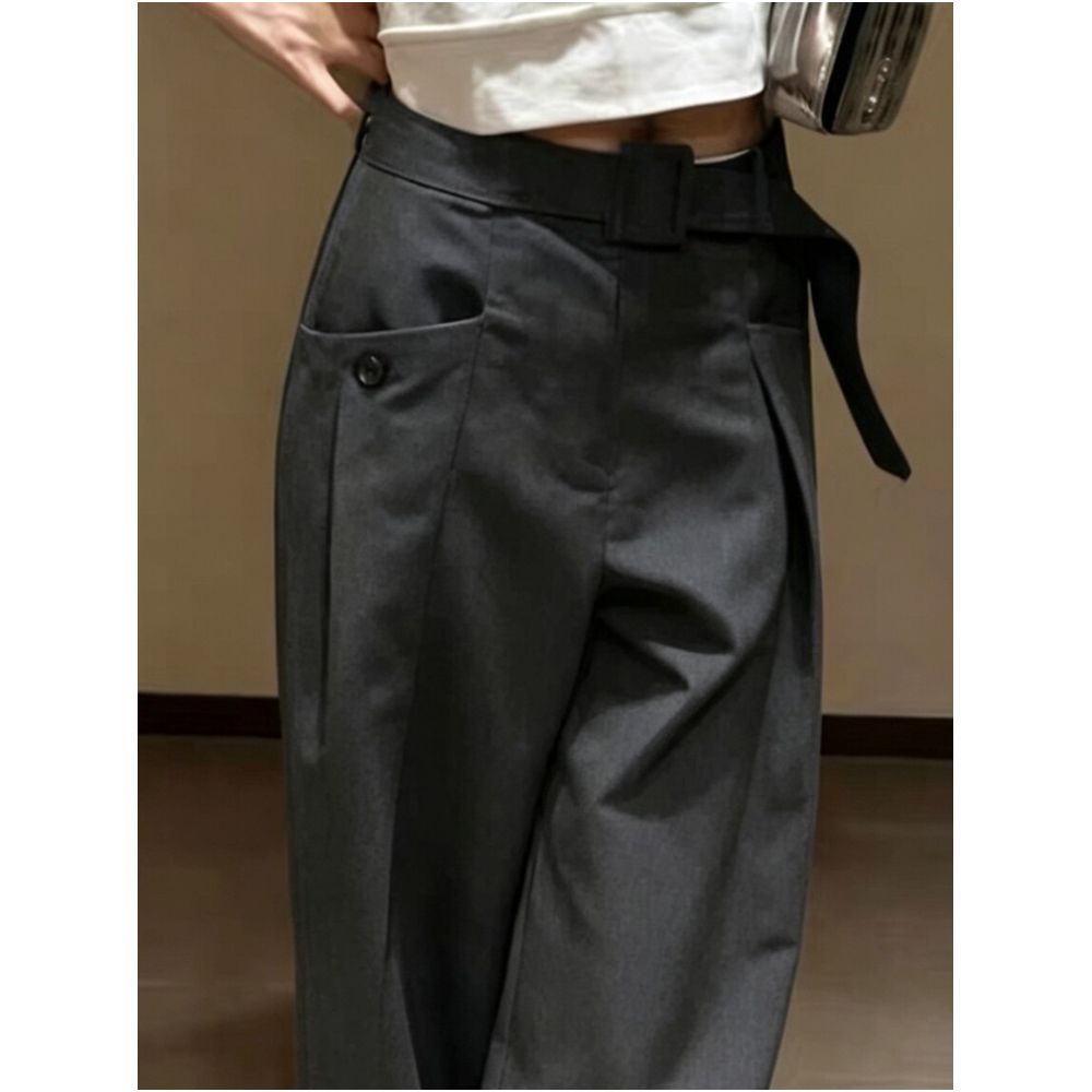 Niche and chic belted casual pants 2026 summer style women s classic and sophisticated dark gray wide leg pants image 2
