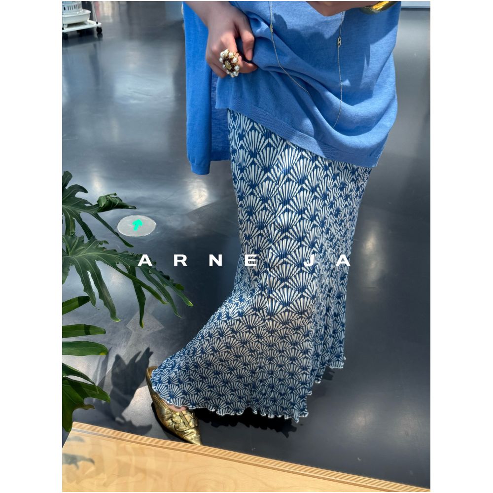 ARNE JA Mandarin Oriental Miyake Elegant Balanced Folding Fan Pattern Bias Cut Fishtail Skirt A948 image 0