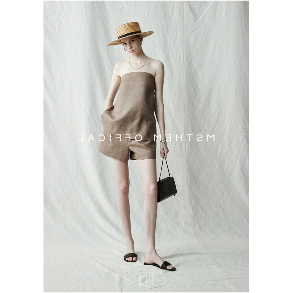 BTRS M Casual Vacation Style High End 100 Linen Smack Camisole Bandeau Top and Shorts Set image 2
