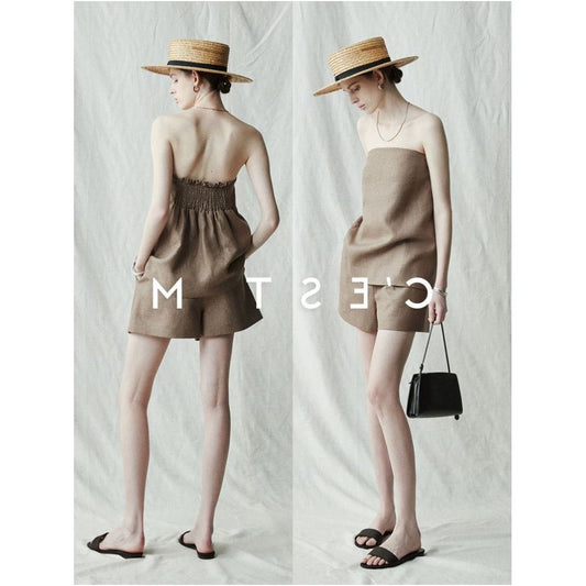 ASAYA7151 – Driftwood Linen Playsuit 🌾🤎