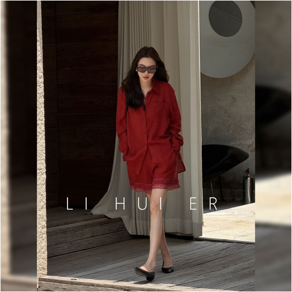 ASAYA7157 – Crimson Breeze Linen Set ❤️🍷