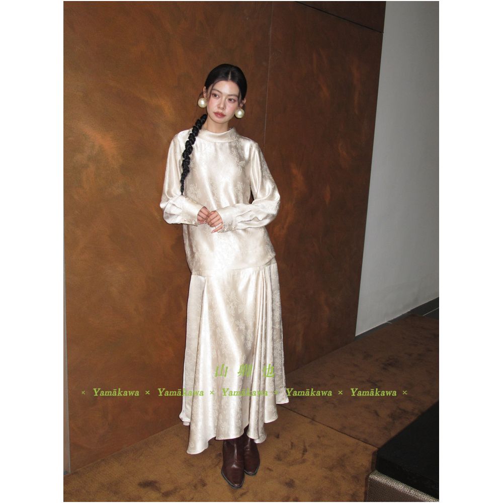 Yamakawa s The Moon Shines Brightest in My Hometown Acetate Pattern Jacquard Swing Collar Shirt Asymmetrical Skirt image 0