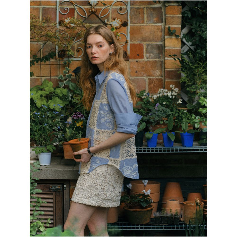Clean Sense French style relaxed and romantic three dimensional crochet embroidery hollow elastic waist apricot shorts image 1