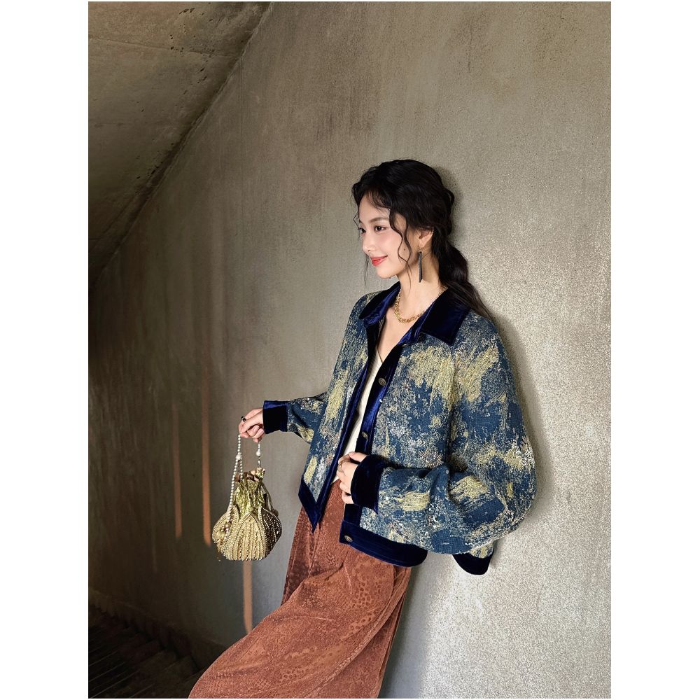 Sanji Black Flower Jingtai 2025 New Beaded Appliqu Embroidery Heavy Duty Unique and Beautiful Early Autumn Denim Jacket image 2