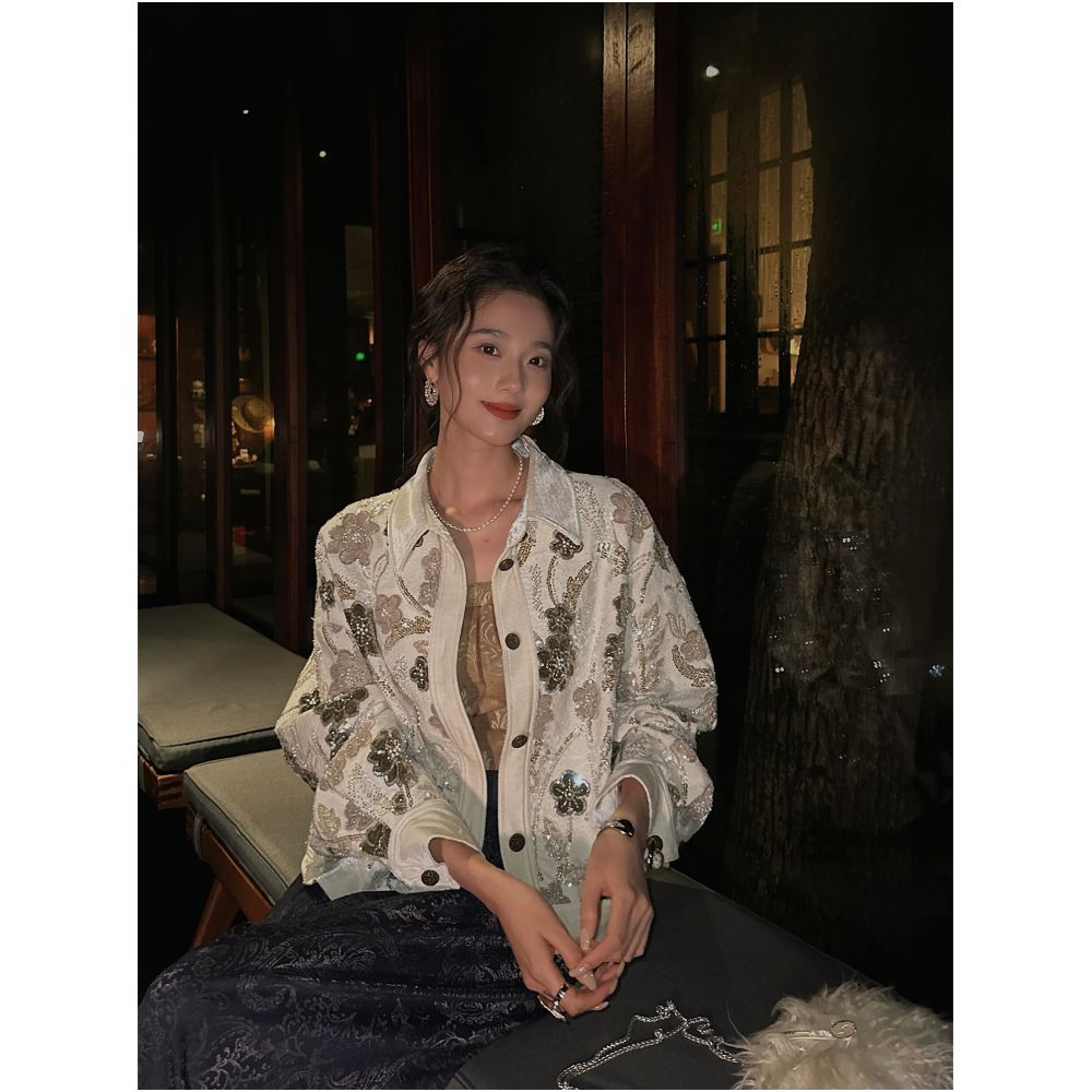 ASAYA7175 – Midnight Bloom Embroidered Jacket 🌙✨