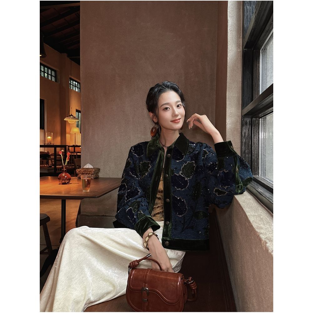 ASAYA7175 – Midnight Bloom Embroidered Jacket 🌙✨
