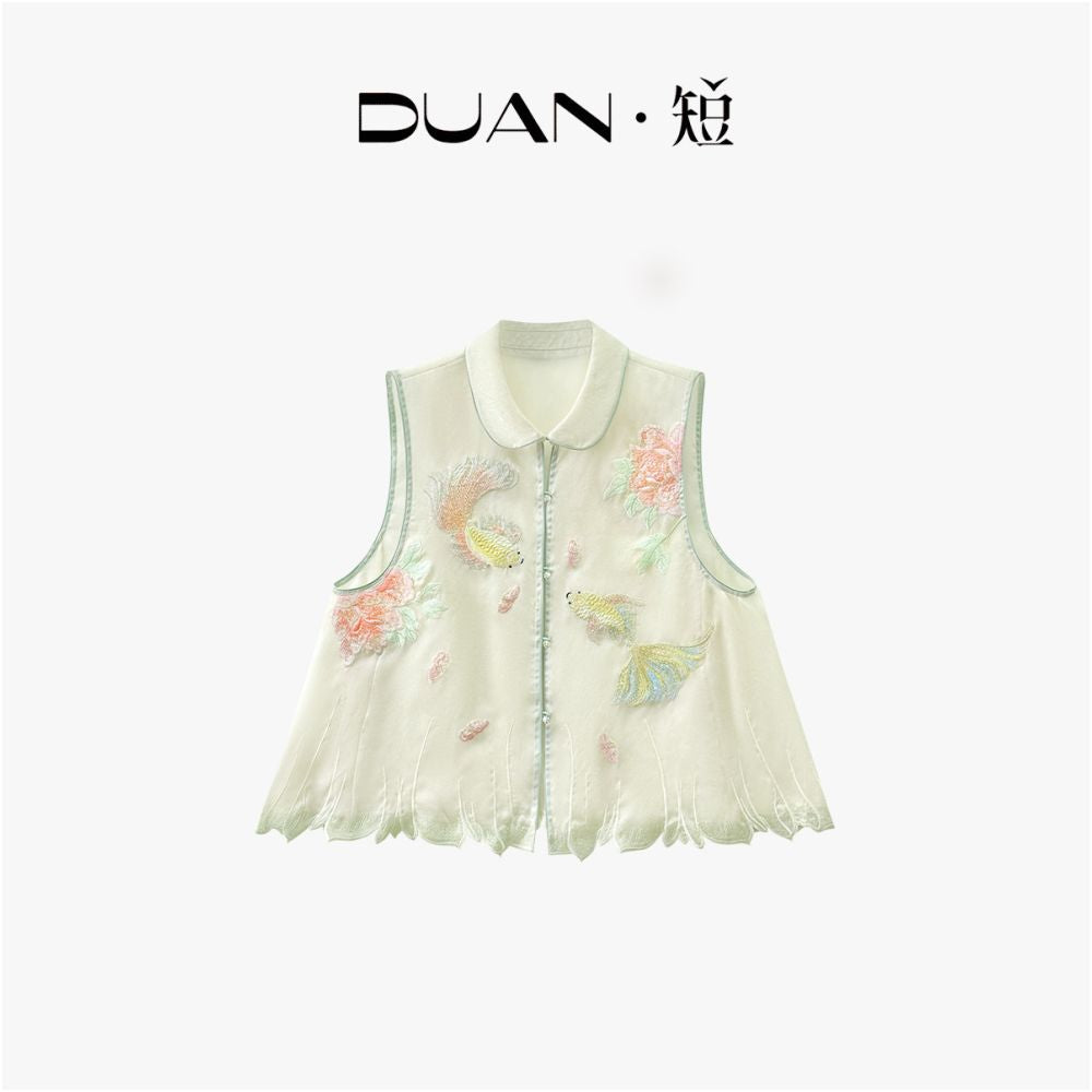 ASAYA7177 – Golden Koi Silk Organza Blouse ✨🐠