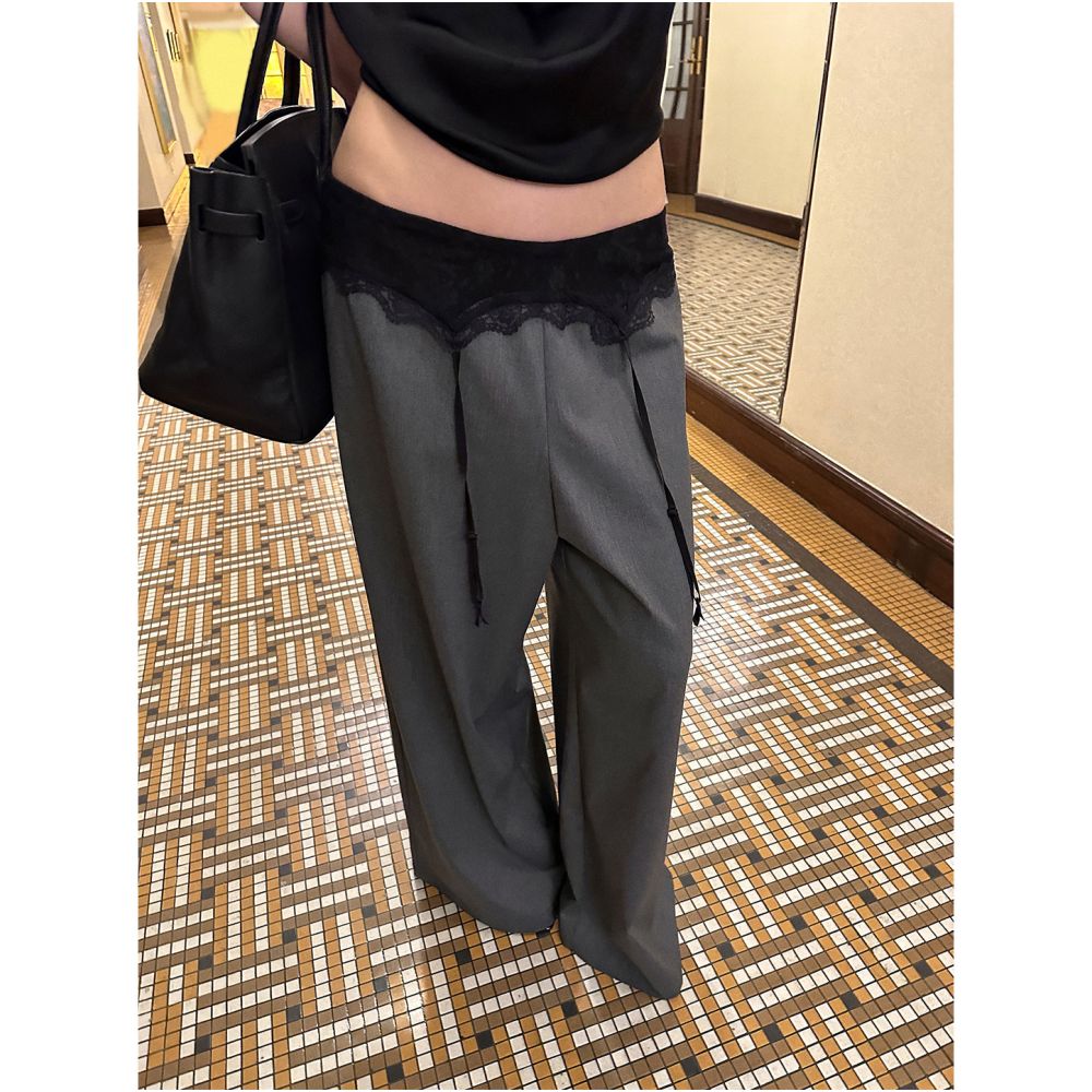 ASAYA7190 – Midnight Lace Wide-Leg Trousers 🖤🩶