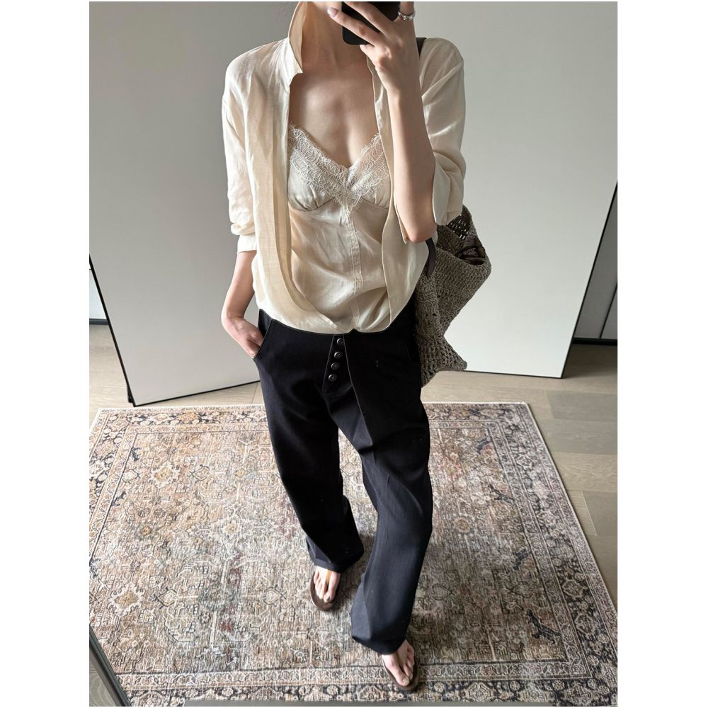 2ND STUDIOS French style lace trimmed blouse sexy and alluring a new 2026 design with a unique niche appeal image 0