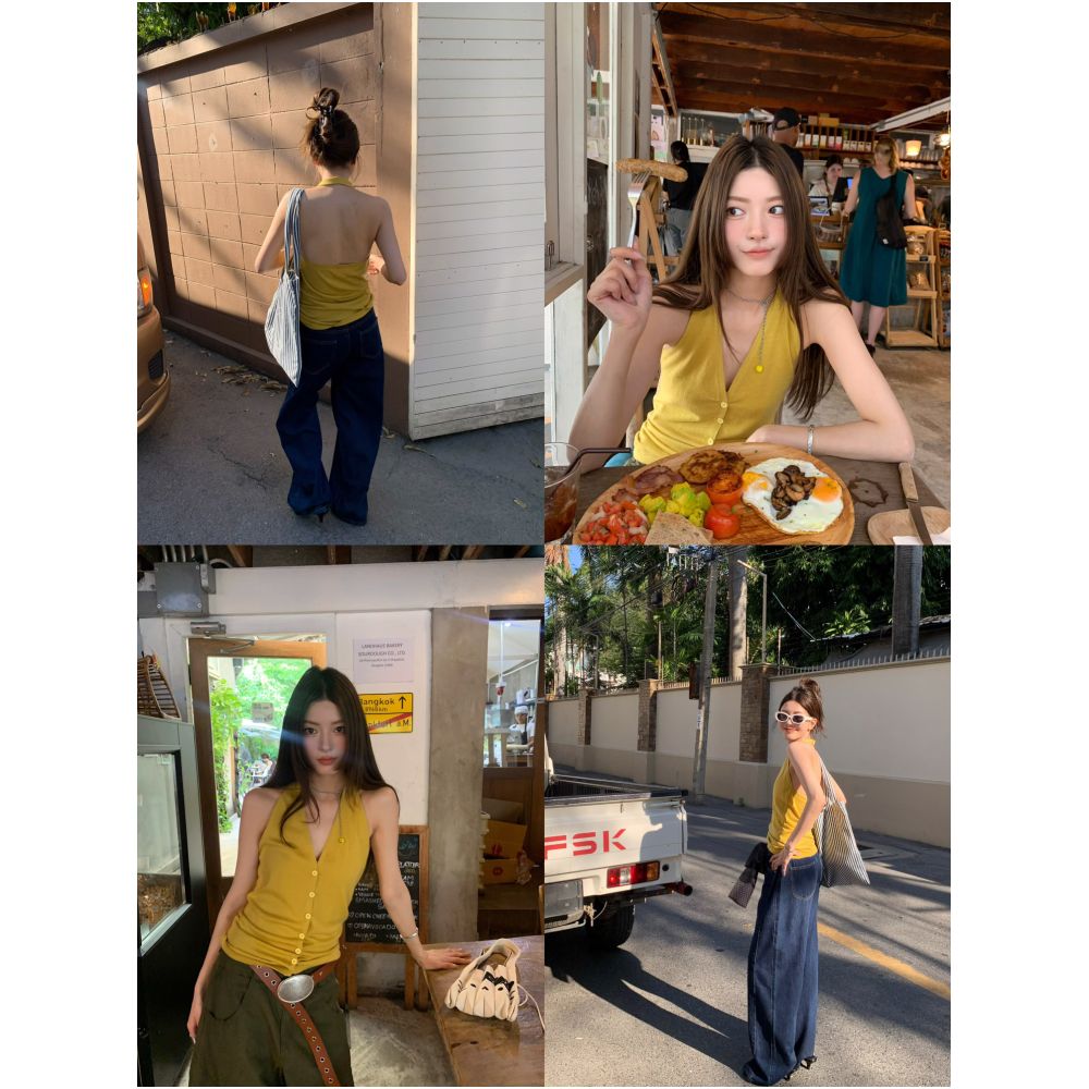 Big Dog with Braces Heartbeat Law Women s Camisole Vest 2025 New Single Breasted Knitted Halter Neck Vest in 2 Colors image 0