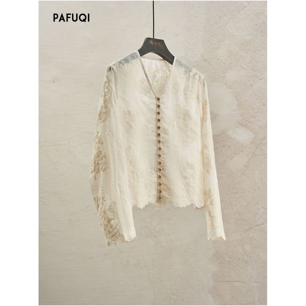 Improved high end new Chinese style suit V neck elegant long sleeved shirt and skirt traditional Chinese style women s clothing 2026 new spring summer style image 1
