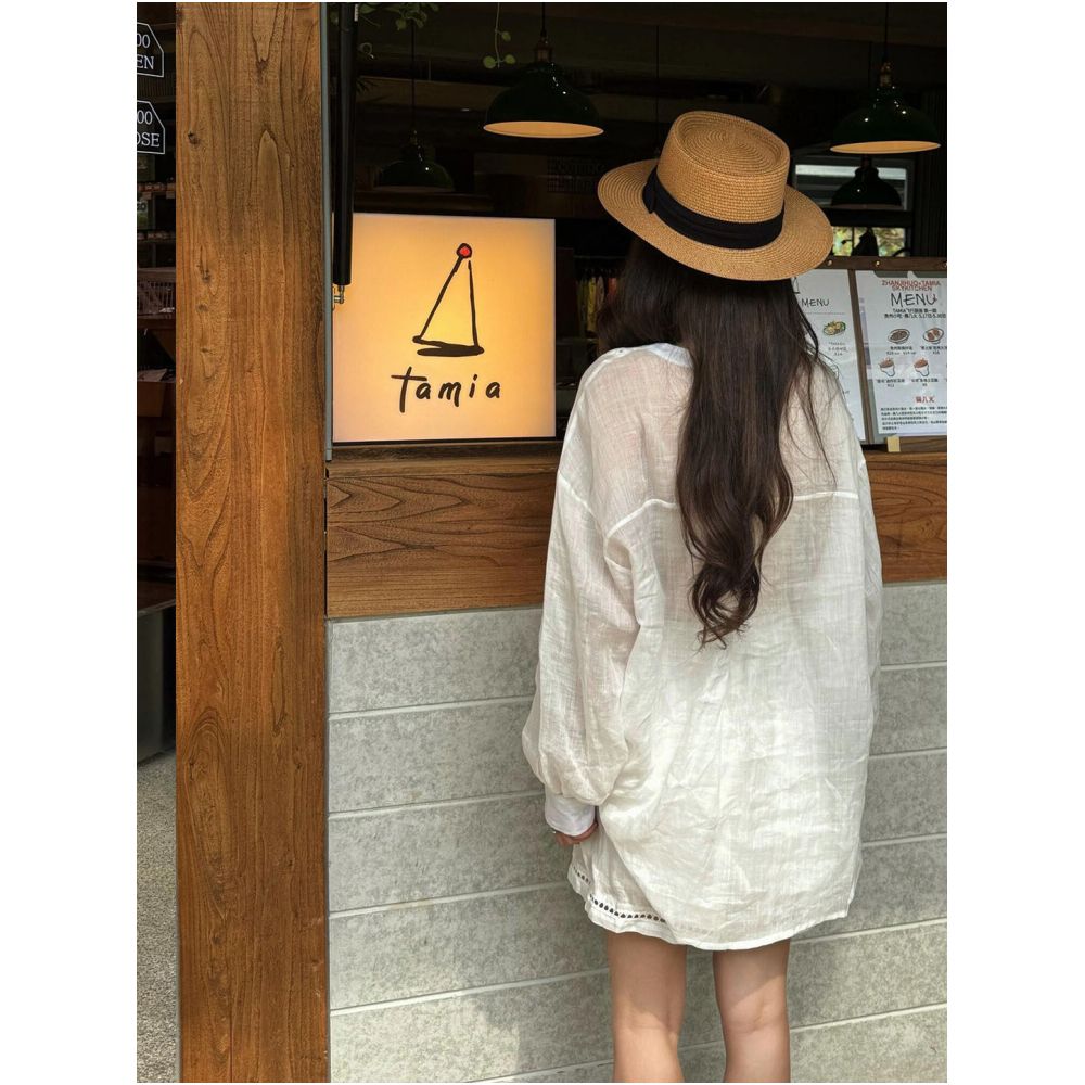 French style openwork white V neck blouse for women a stunningly beautiful and relaxed linen top and shorts two piece set perfect for summer 2026 image 1